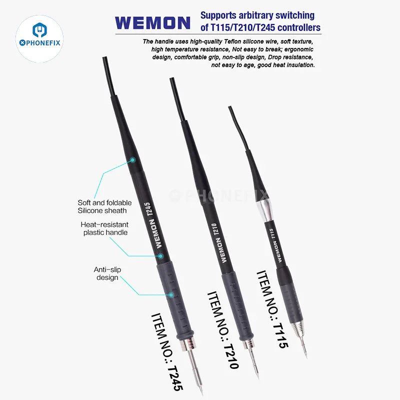 WEMON T31 BGA Soldering Station with PhoneFix-compatible C115 C210 C245 iron tips for precise soldering.