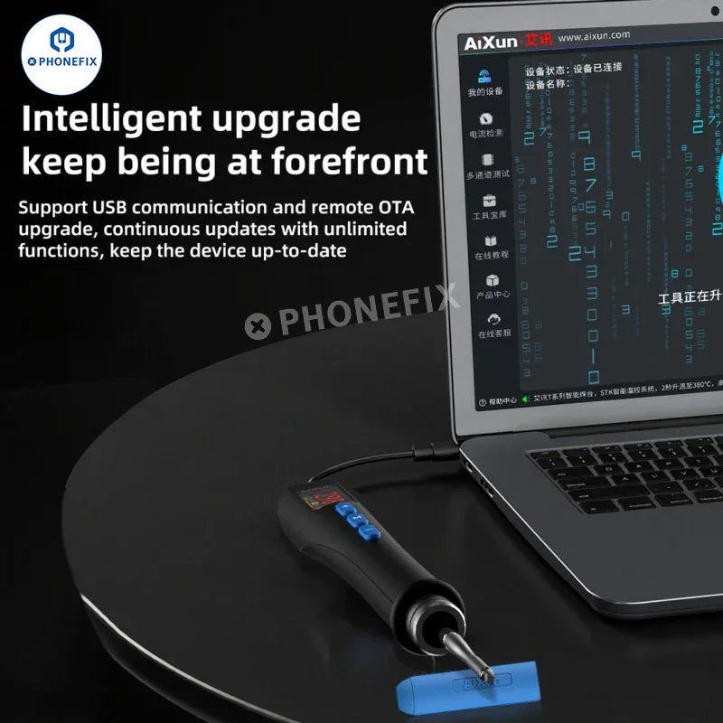 AiXun T208 Mini Soldering Iron Station by PHONEFIX, BGA soldering station for phone PCB repair with a standard tip.