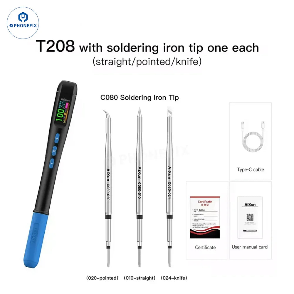 AiXun T208 BGA soldering iron station for phone PCB repair, compact soldering station designed for precise electronic work.