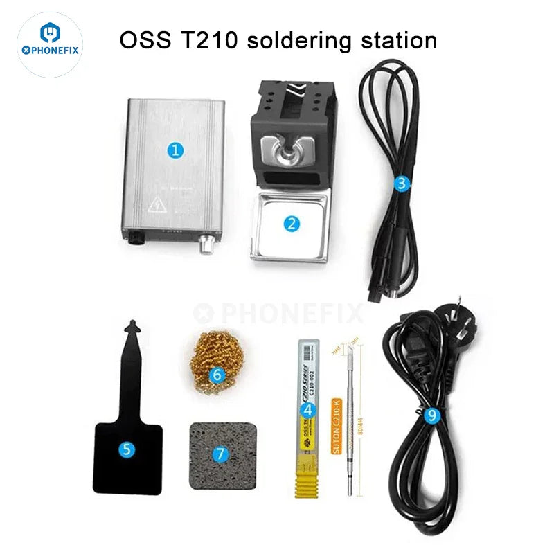 Phonefix BGA soldering station OSS T210 T245 T115 with compatible C210/245/115 tips for precise electronics repair.