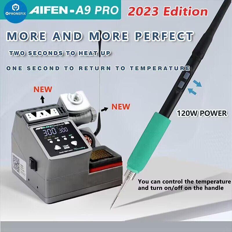 AIFEN A9 Pro 120W BGA Soldering Station with C210, C245, C115 iron tips for precise phone repair work.