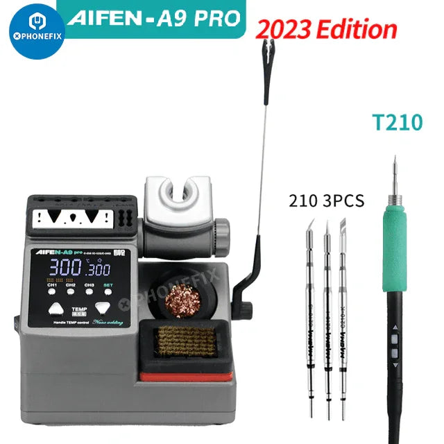 AIFEN A9 Pro 120W BGA soldering station with C210 C245 C115 iron tips, used for precise electronic repairs and soldering tasks.