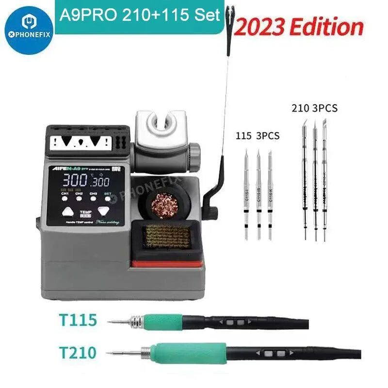 Aifen A9 Pro 120W BGA soldering station with C210, C245, C115 iron tips for phone repair, branded PHONEFIX.