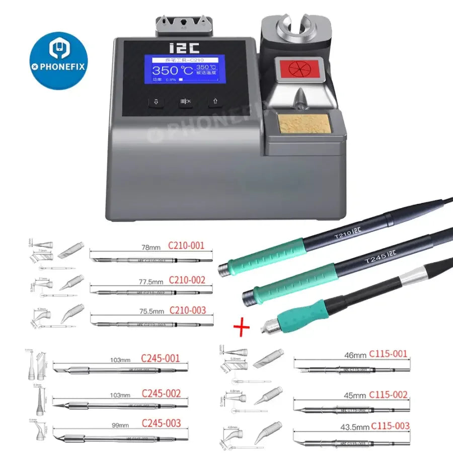 i2C 2SCNi Nano Soldering Station with JBC C115 C210 C245 handle, BGA soldering station by PHONEFIX, compact and professional.