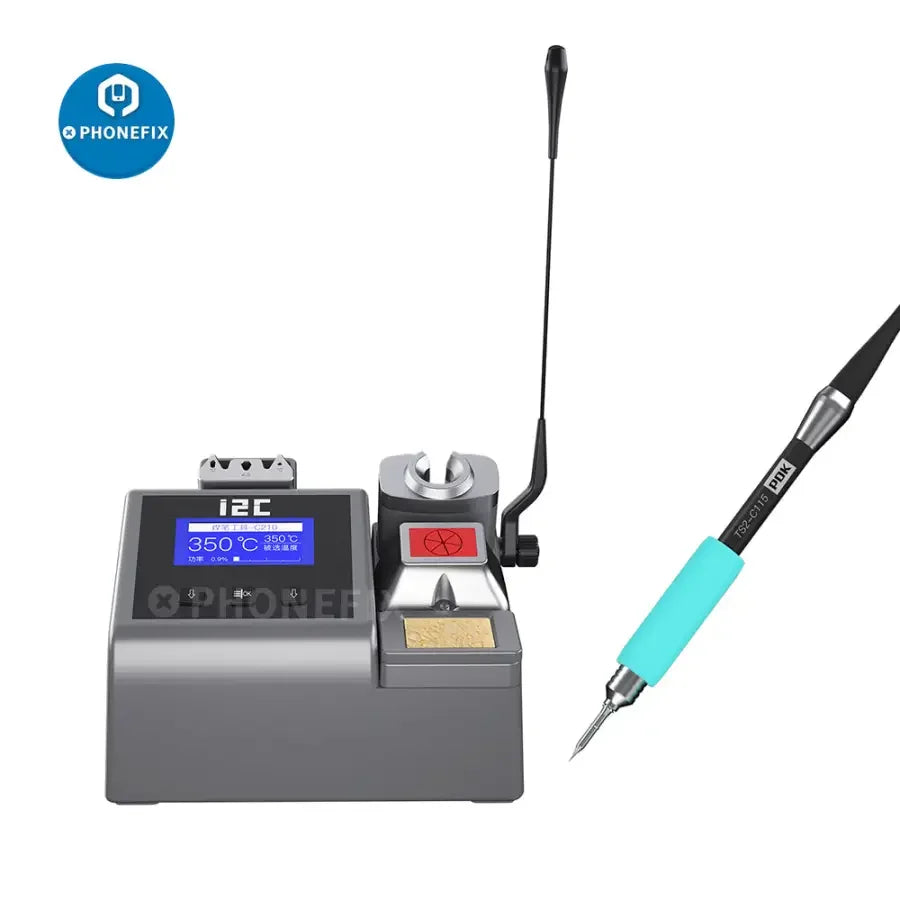 i2C 2SCNi Nano Soldering Station by PHONEFIX with JBC C115, C210, C245 handle for BGA soldering, close-up of the station and handle