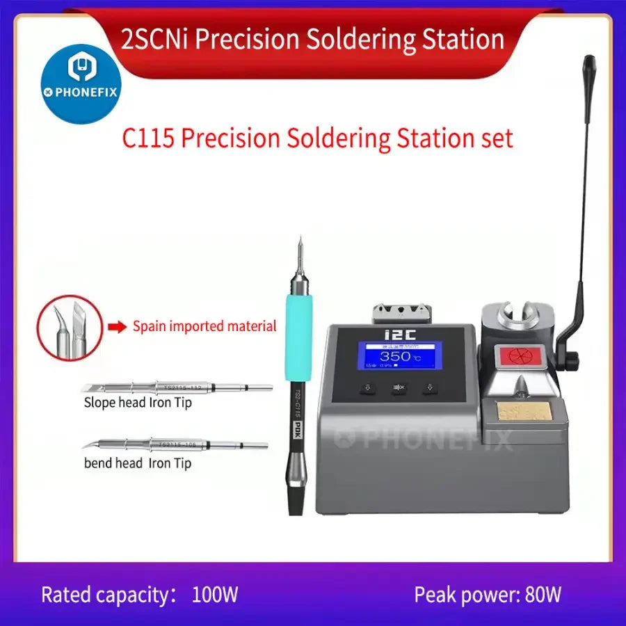 i2C 2SCNi Nano BGA soldering station handle by PHONEFIX, compatible with JBC C115 C210 C245 soldering tools, shown on a workbench