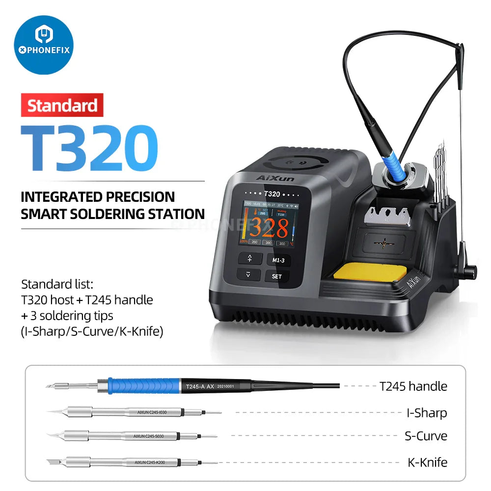 Aixun T320 smart BGA soldering station with T245 handle from PHONEFIX, featuring precision control and ergonomic design.