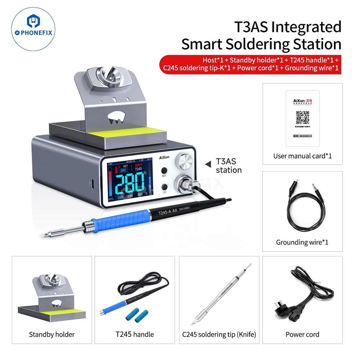 AIXUN T3A BGA soldering station with T245 handle, compact design, and digital controls for precise soldering tasks.
