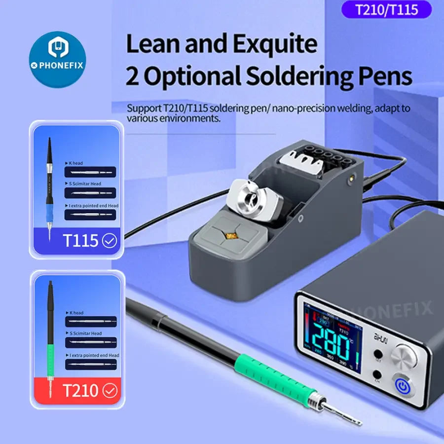 Aixun T3B BGA soldering station with T210/115 handle and welding tips, designed for precise electronics repair.