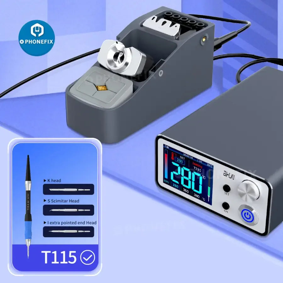 Aixun T3B intelligent BGA soldering station with T210/115 handle and welding tips, designed for precise electronics repair.
