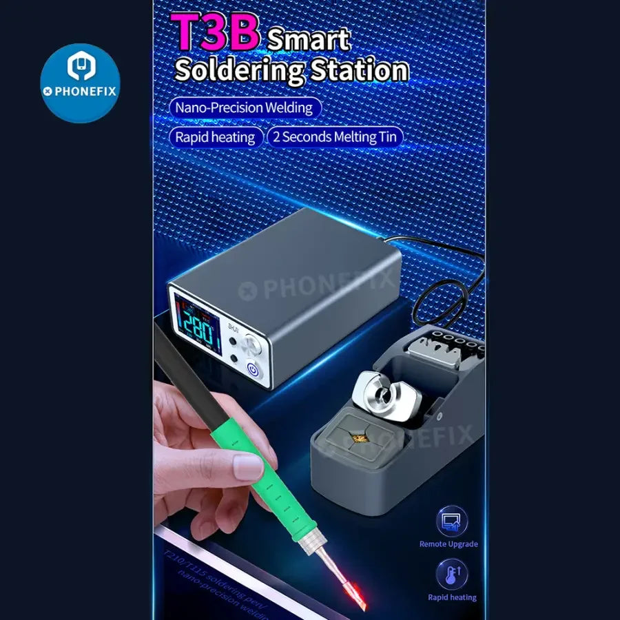 Aixun T3B intelligent BGA soldering station with T210/115 handle and welding tips, used for precise electronic component repair.