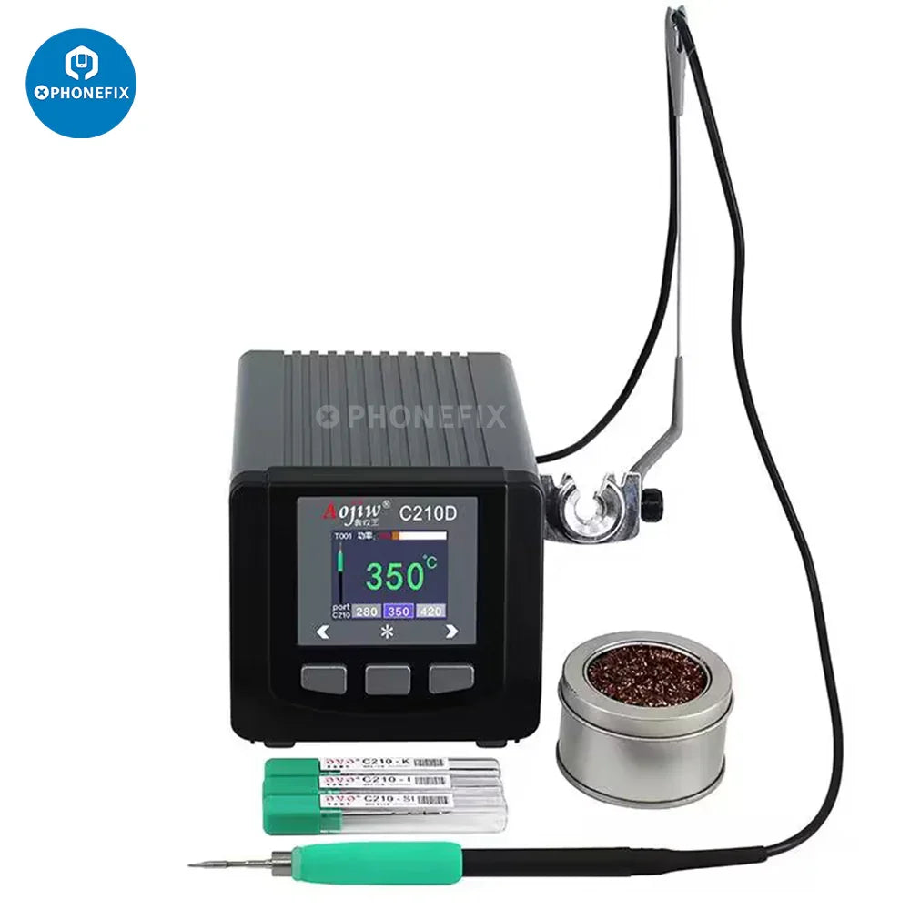 PhoneFix Aixun T3B BGA soldering station with T210/115 handle and welding tips for precise electronic assembly.
