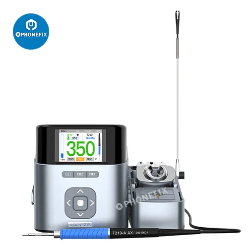 PhoneFix Aixun T410 T435 T405 dual channel BGA soldering station with handle and knife tip for precise PCB rework and soldering.