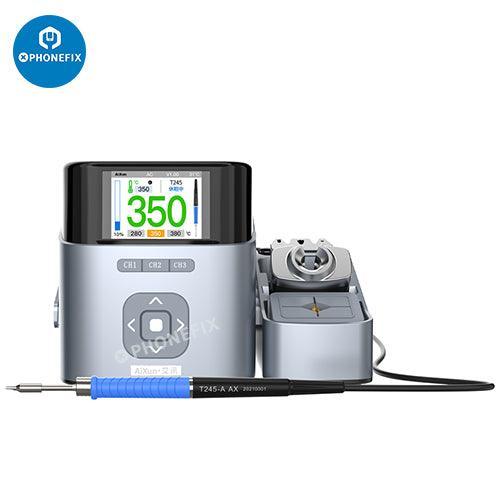 Aixun T410 T435 Dual Channel BGA Soldering Station by PHONEFIX with handle and knife tip for electronic repairs.
