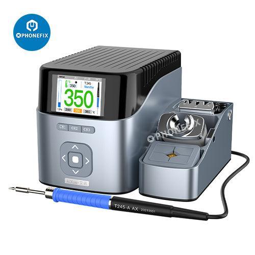 PhoneFix Aixun T410 T435 T405 dual channel BGA soldering station with handle and knife tip for precise rework and soldering tasks.