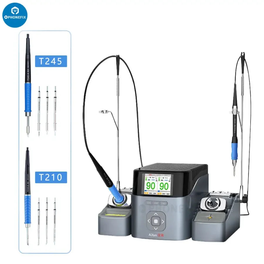 AIXUN T420D dual channel BGA soldering station with T245, T210, and T115 handles for precise electronic soldering work