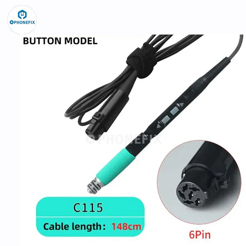 PHONEFIX Sugon T60 BGA soldering station with T115 handle and TJ8 extender, used for precise circuit board repairs.