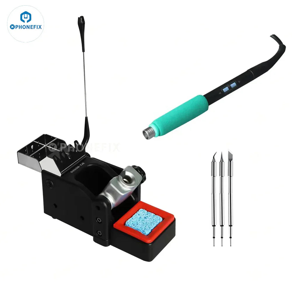 PhoneFix Sugon T60 BGA soldering station with TJ8 extender and T210, T245, T115 handles for precise circuit board repair.