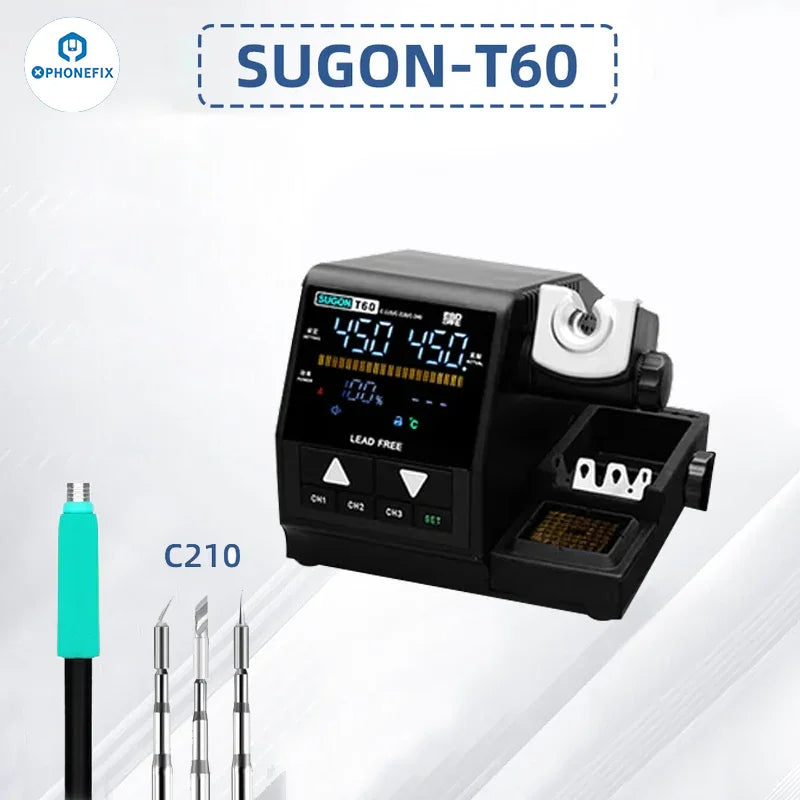 Sugon T60 BGA soldering station with T210 handle and TJ8 extender, designed for precise electronic repairs by PHONEFIX.