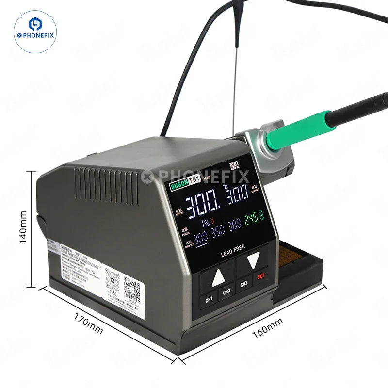Sugon T61 400W BGA soldering station with T210 T470 handle and C470 tips on PHONEFIX, electronics repair tool.