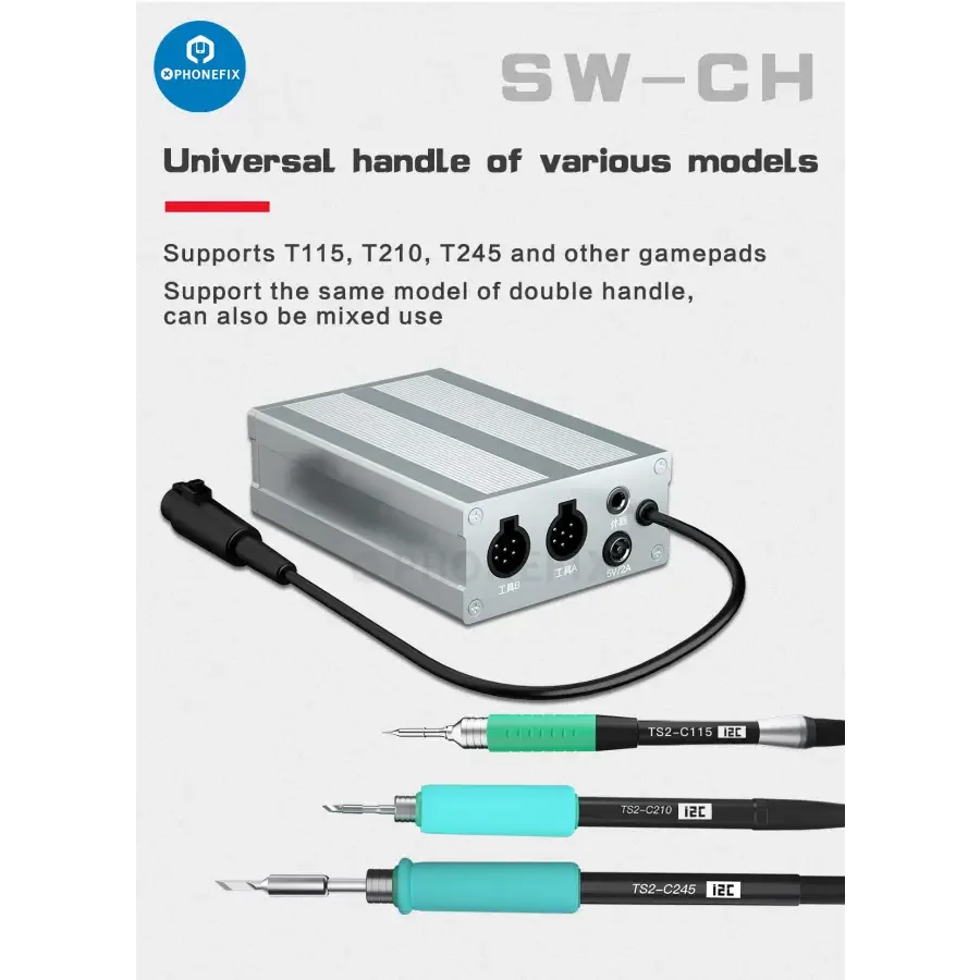 I2C SW-CH intelligent welding table expansion base for JBC T115 T210 T245 BGA soldering station by PHONEFIX, with adjustable surface.