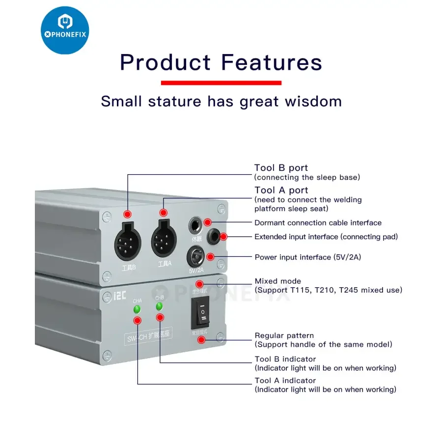 I2C SW-CH intelligent welding table expansion base for JBC T115 T210 T245 BGA soldering station, used for precise PCB soldering.