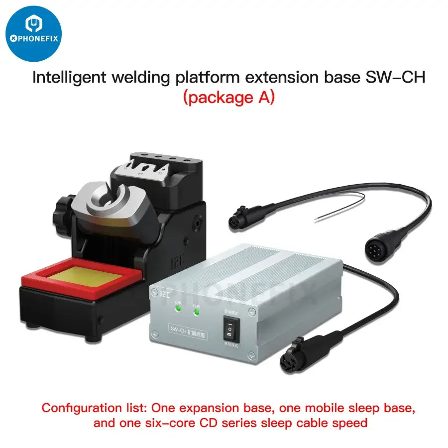 I2C SW-CH intelligent welding table expansion base for JBC T115 T210 T245 BGA soldering station, shown with equipment setup