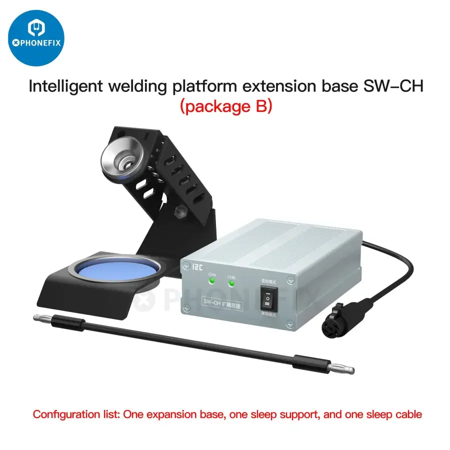 PHONEFIX I2C SW-CH intelligent welding table expansion base for JBC T115 T210 T245 BGA soldering station, used for precise soldering tasks.