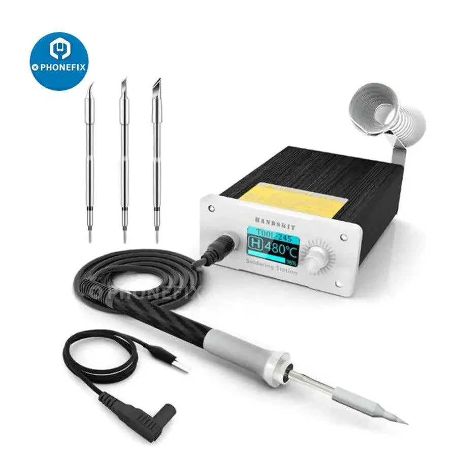 Station de soudage BGA à chauffage rapide Handskit avec pointes de fer JBC T245 pour une soudure précise lors de la réparation de téléphones.