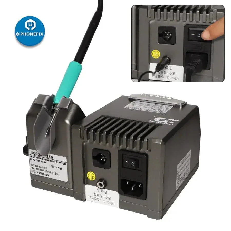 XZZ FX-210 lead-free BGA soldering station by PHONEFIX with rapid heating up, shown with soldering iron and control unit.