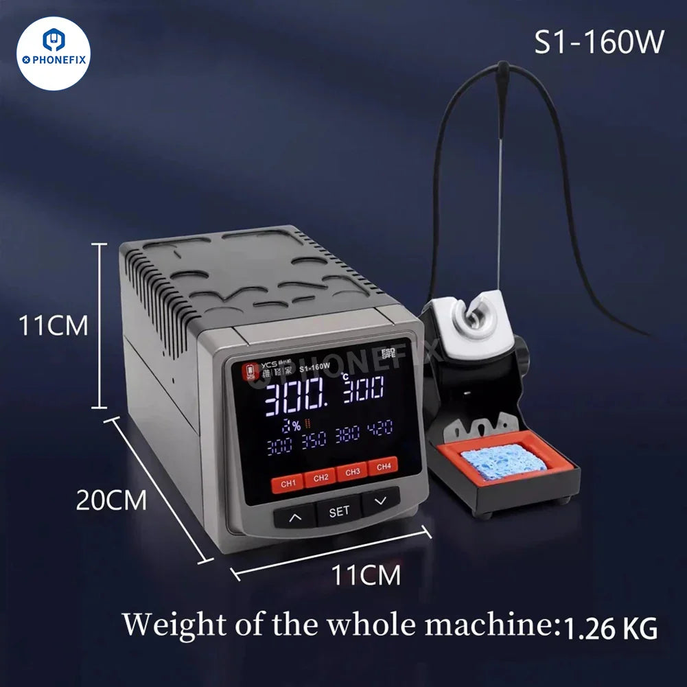 PhoneFix YCS S1-160W BGA Soldering Station with T210, T115, T245 handles for precise soldering and rework.