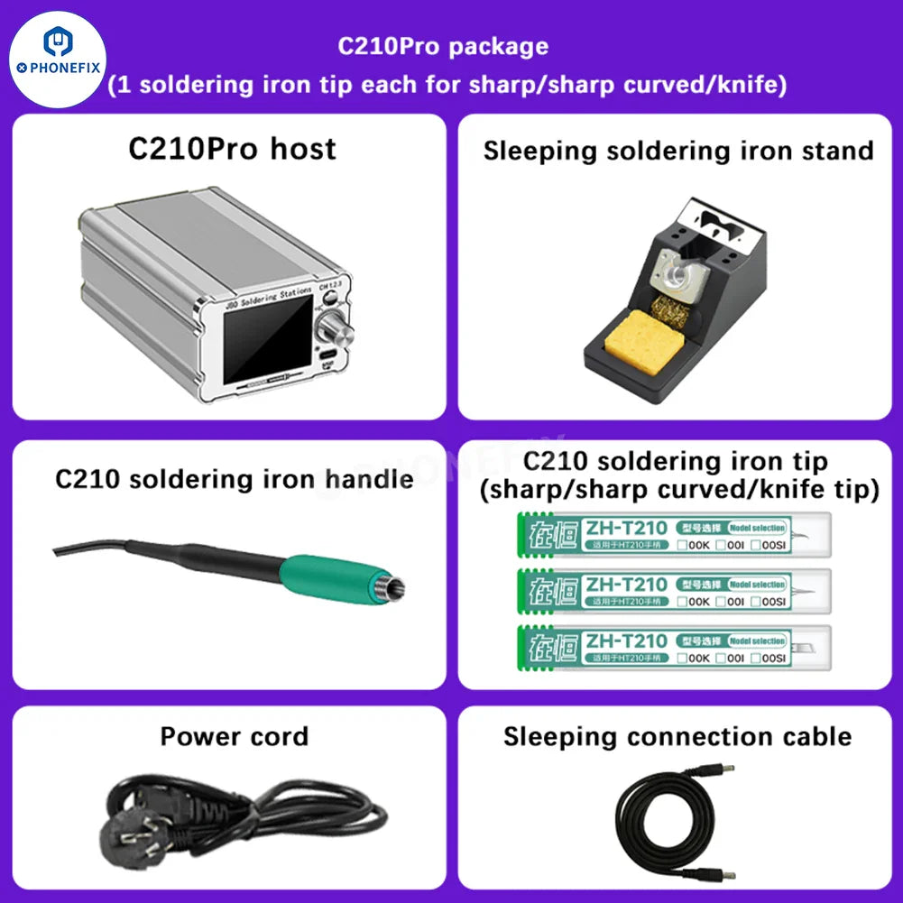 PHONEFIX ZH-C210 Pro BGA Soldering Station with precision soldering iron and C210 tips for electronic repair and soldering tasks