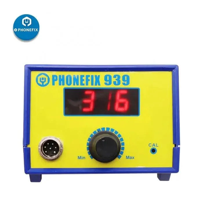 Station de soudage PHONEFIX 939 avec température réglable et affichage LED, idéale pour les réparations électroniques et les travaux de soudage.