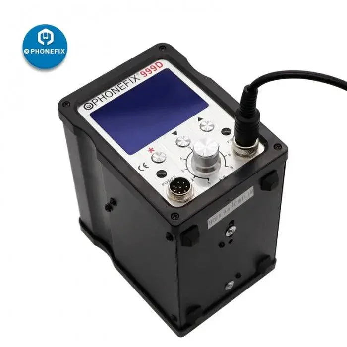 Station de soudage et de retouche Phonefix 999D 2-en-1 avec pistolet à air chaud numérique LED, commandes numériques et design compact.