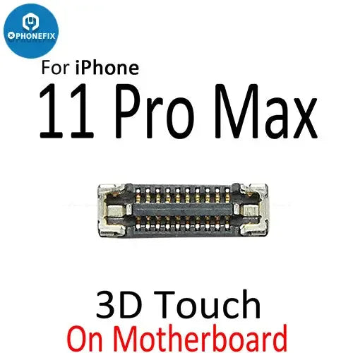 Écran LCD pour iPhone 11 Pro Max avec connecteur FPC 3D Touch, composant de PHONEFIX, montrant en détail le connecteur et l'assemblage de l'écran.