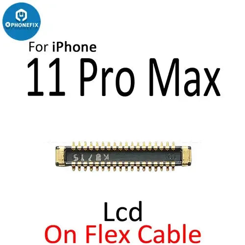 Écran LCD iPhone 11 Pro Max avec port connecteur FPC 3D Touch par PHONEFIX, vue rapprochée du composant à réparer.