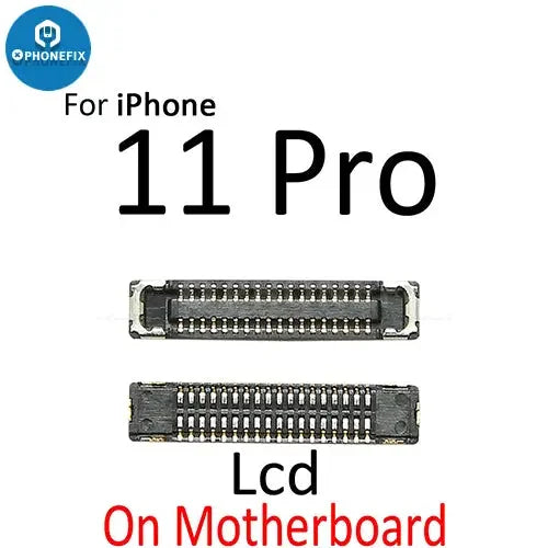 Écran LCD iPhone 11 Pro Max avec port connecteur FPC 3D Touch de PHONEFIX, montrant le composant en gros plan.