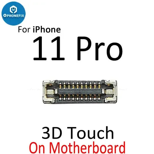 Écran LCD pour iPhone 11 Pro Max avec port de connecteur FPC 3D Touch, composant de PHONEFIX, montrant en détail le connecteur et l'assemblage de l'écran.