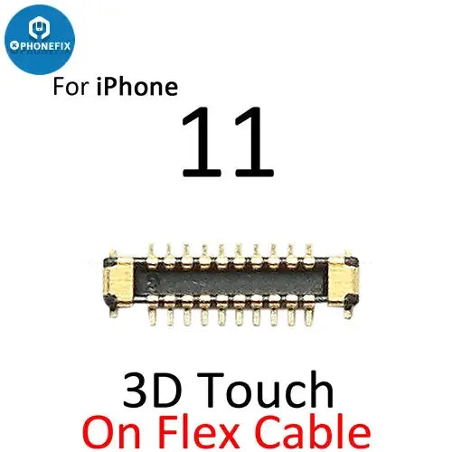 Écran LCD pour iPhone 11 Pro Max avec port connecteur FPC 3D Touch de PHONEFIX, montrant le composant à réparer ou à remplacer.