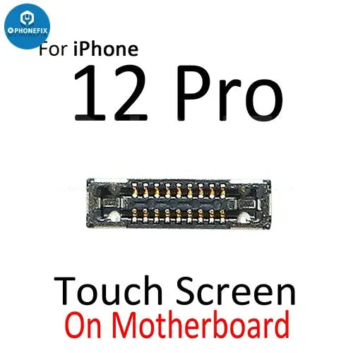 iPhone 12 Pro Max Mini LCD touch display FPC connector port by PHONEFIX, showing detailed view of the component on a white background.