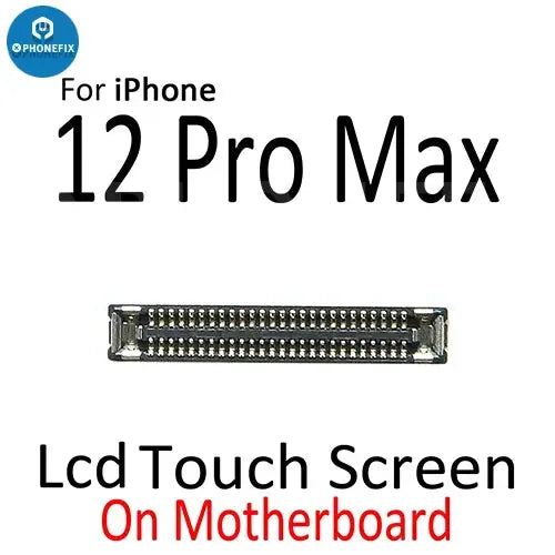 iPhone 12 Pro Max Mini LCD touch display FPC connector port by PHONEFIX, close-up of the electronic component for repair.