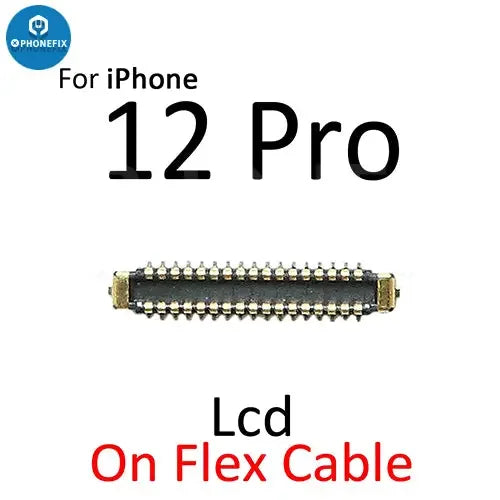 iPhone 12 Pro Max Mini LCD touch display FPC connector port component by PHONEFIX, shown on a clean background.