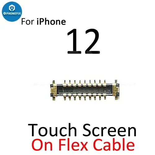 iPhone 12 Pro Max Mini LCD touch display FPC connector port component by PHONEFIX, showing connector details on white background