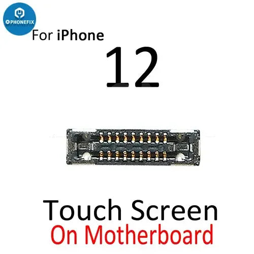 iPhone 12 Pro Max Mini LCD touch display FPC connector port component by PHONEFIX, showing the small connector and circuit details.