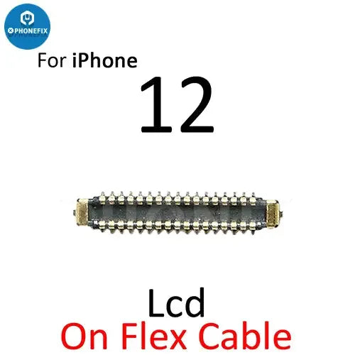 iPhone 12 Pro Max Mini LCD touch display FPC connector port component by PHONEFIX, shown close-up with detailed connector pins