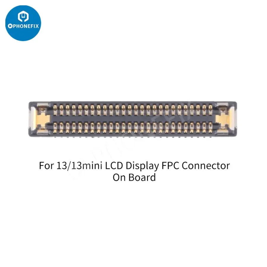 PhoneFix iPhone 13 Pro Max Mini LCD display and touch FPC connector port component on board, detailed view.