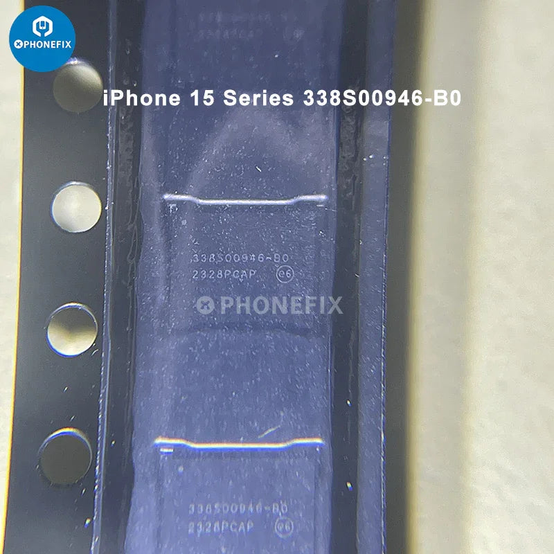 PHONEFIX iPhone USB charging IC wireless fast charger chip for 15 series, model 338S00946B0, electronic component for fast charging.