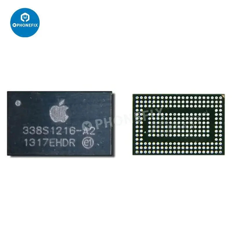 PHONEFIX power management IC component for iPhone 6 to 15 Pro Max, showcasing the compact electronic chip used in phone repairs.