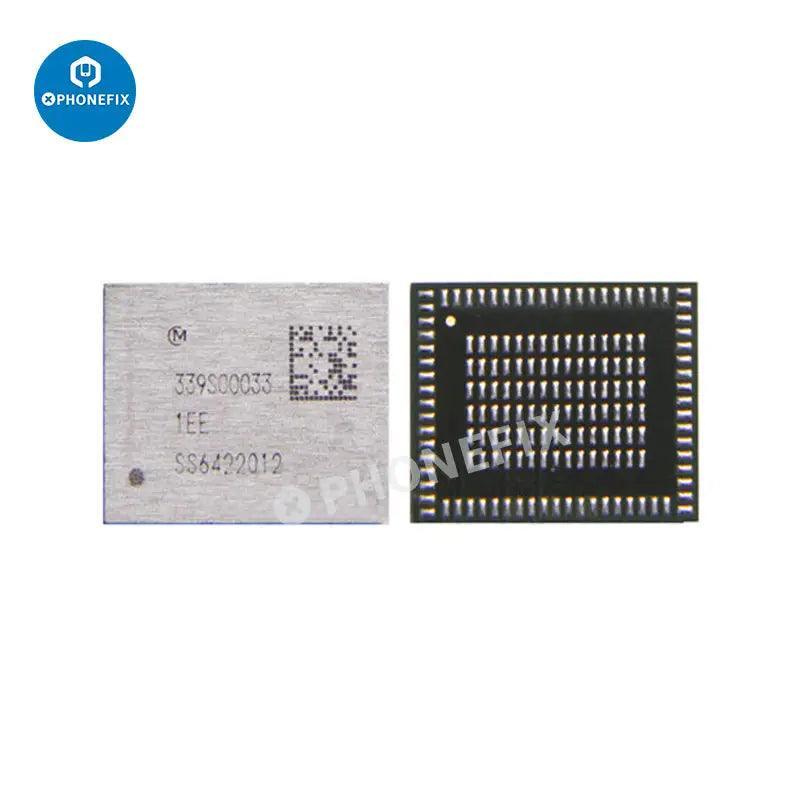 PhoneFix WiFi Bluetooth IC replacement component for iPhone 6 to 14 Pro Max, showing the small circuit board part.