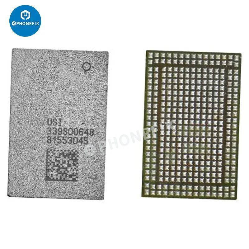 PhoneFix WiFi Bluetooth IC replacement component for iPhone 6 to 14 Pro Max, showing the small electronic circuit part.